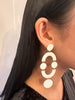 Vintage White Enamel Bone Circle and Graphic Crescent "Mod" Earrings