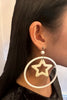 Vintage White Acrylic "Peggy Moffit" Hoop Earrings with Graphic Stars