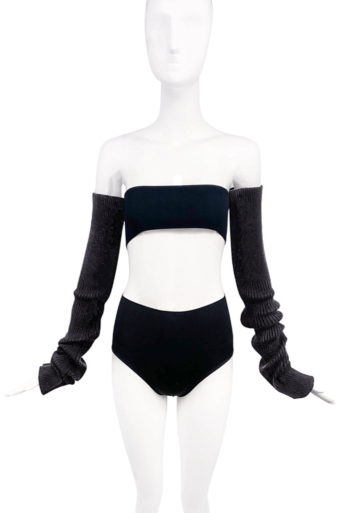 Yohji Yamamoto Black Ribbed Wool Overlong Arm Sleeve Gloves