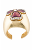 Saint Laurent Gold Floral Enamel Crystal Massive Cuff Bracelet