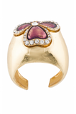 Saint Laurent Gold Floral Enamel Crystal Massive Cuff Bracelet