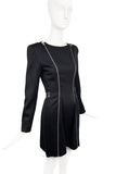 Claude Montana Black Silver Chrome Zipper Ball Mini Dress with Metal Belt