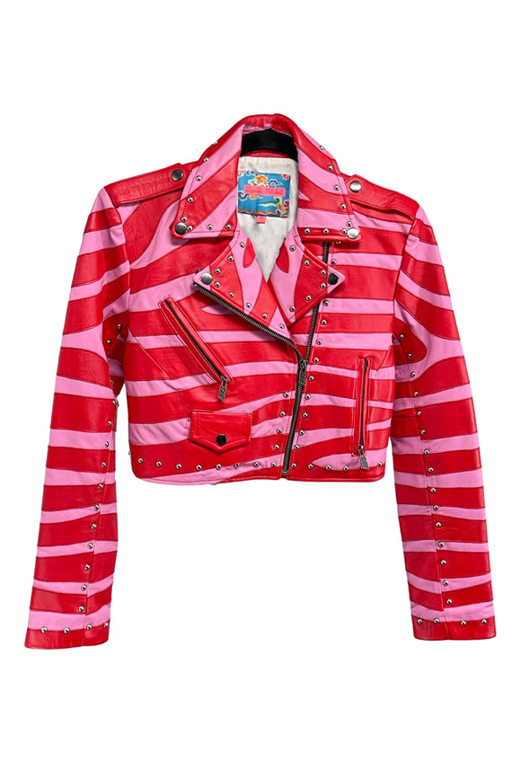 Zoraide Polidori Red Pink Zebra Moto Jacket